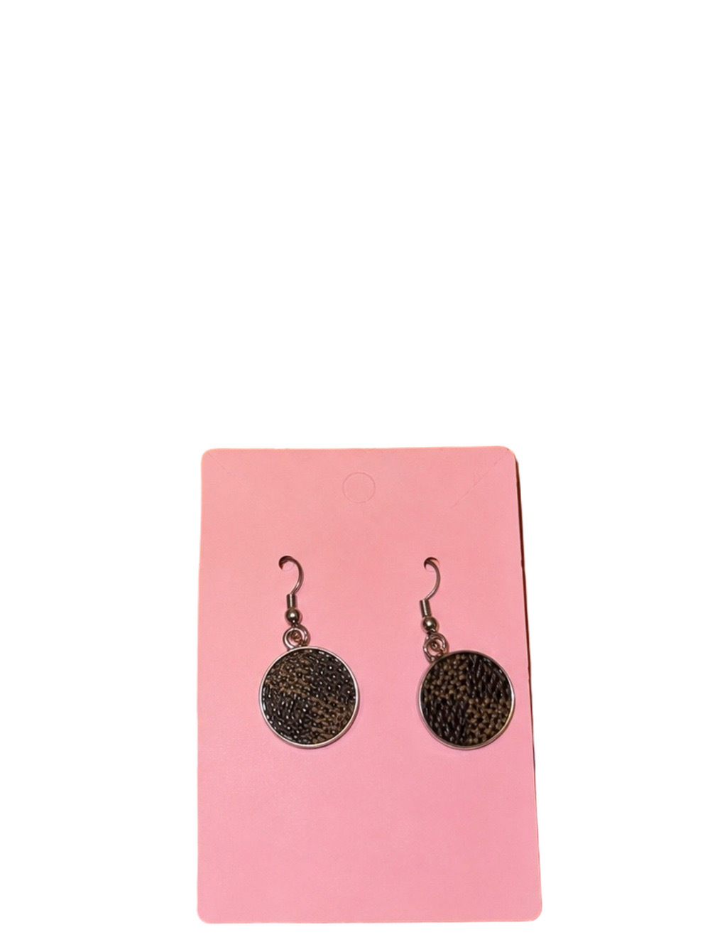 Handmade Silver Tone Brown Damier Canvas Drop Earrings